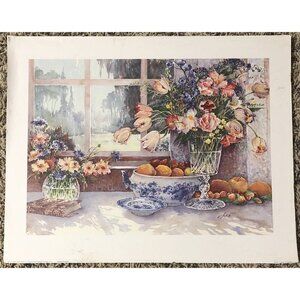 20"x16" Mounted Still Life Art Print FLORAL SPLENDOR 2 by JOSE Pink Flowers